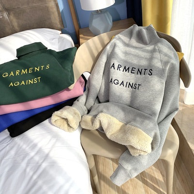 半高领加厚仿羊羔绒卫衣女秋冬