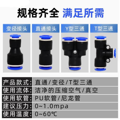 气动PU气管接头塑料直通快插