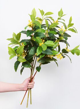 仿真桂花树叶长枝假树枝造景装饰叶落地金桂花摆件酒店餐厅桂花