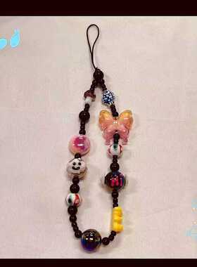 原创手工2024新款手机链粉蓝色五角星爱心CCD相机挂绳串珠挂饰件