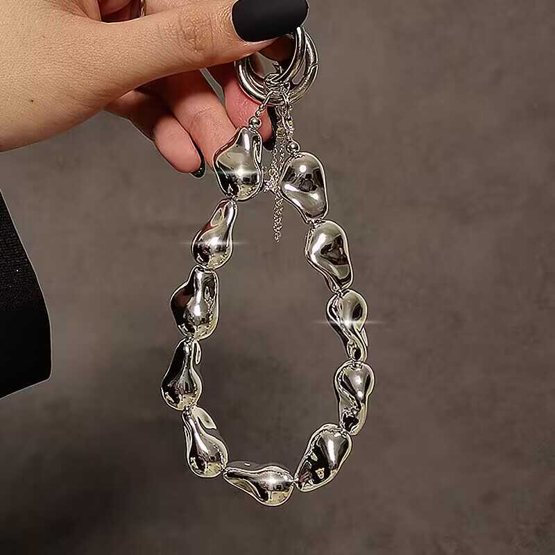 个性创意异型金属手工串珠手提链条腕带短挂绳带夹片手机壳挂饰女