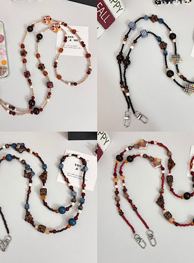 ins复古美拉德串珠手工彩色链链条跨链挂绳ccd相机包挂件