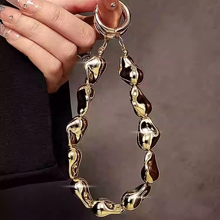 金色电镀珠子手提链条手腕短挂绳带夹片手机壳钥匙扣包包挂件女潮
