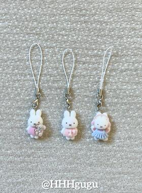 HHHgugu链条学生可爱耳机兔子ccd短挂绳包包链钥匙扣饰品