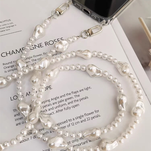 手机挂绳长款斜挎可背挂链高端时尚珍珠链子电话套壳结实带夹片潮