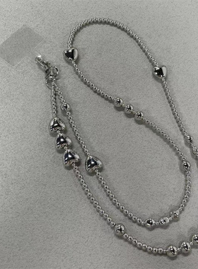 ins冷淡风链条斜挎可背手工串珠背包挂链爱心包包防丢挂绳链