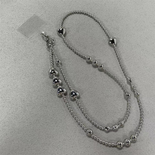 ins冷淡风链条斜挎可背手工串珠背包挂链爱心包包防丢挂绳链