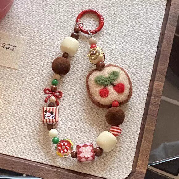 秋冬毛绒链樱桃卡通可爱挂绳少女心超萌挂链包包挂件手提