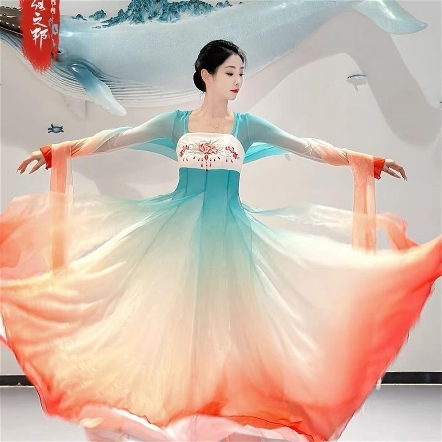 唐印古典舞演出服飘逸仙气古风纱衣长安三万里练功中国连衣裙舞蹈