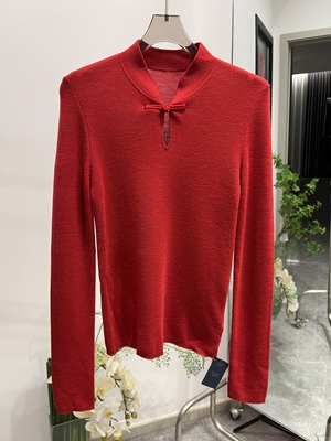 新中式盘扣针织衫早春新款女装修身显瘦美丽诺羊毛羊毛衫YL021