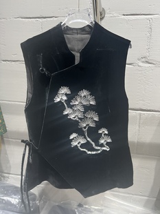 真丝丝绒绣松树马甲女显瘦百搭背心马甲 圆领无袖 2025秋冬新款 时尚