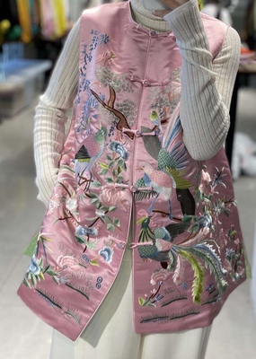 月光宝盒高级定制～凤舞九天复古刺绣花背心中式盘扣女士马甲
