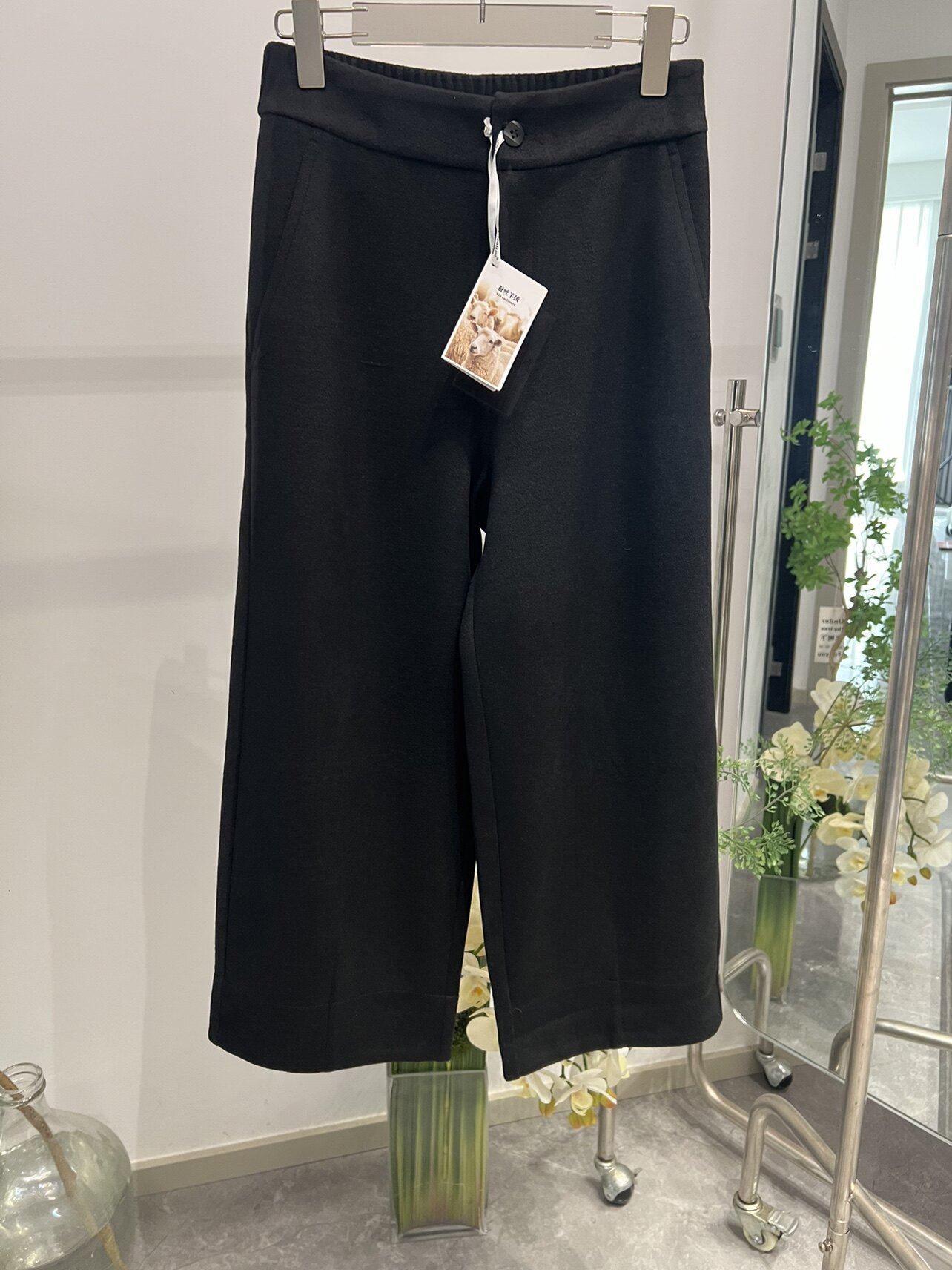 2025秋冬新款女装黑色蚕丝羊绒裤九分裤休闲裤女百搭显瘦直筒裤