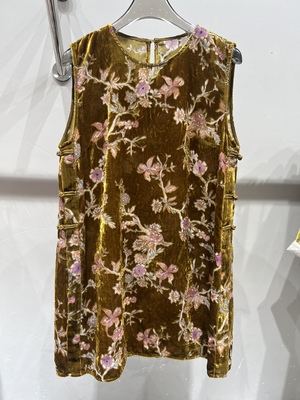 2025夏季新款新中式国风丝绒无袖衬衫女显瘦中长款植绒小衫上衣潮