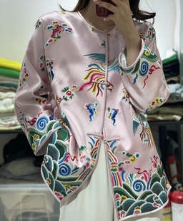 高级定制 春秋女J22013 复古开衫 重工刺绣江海凤凰风衣外套中式