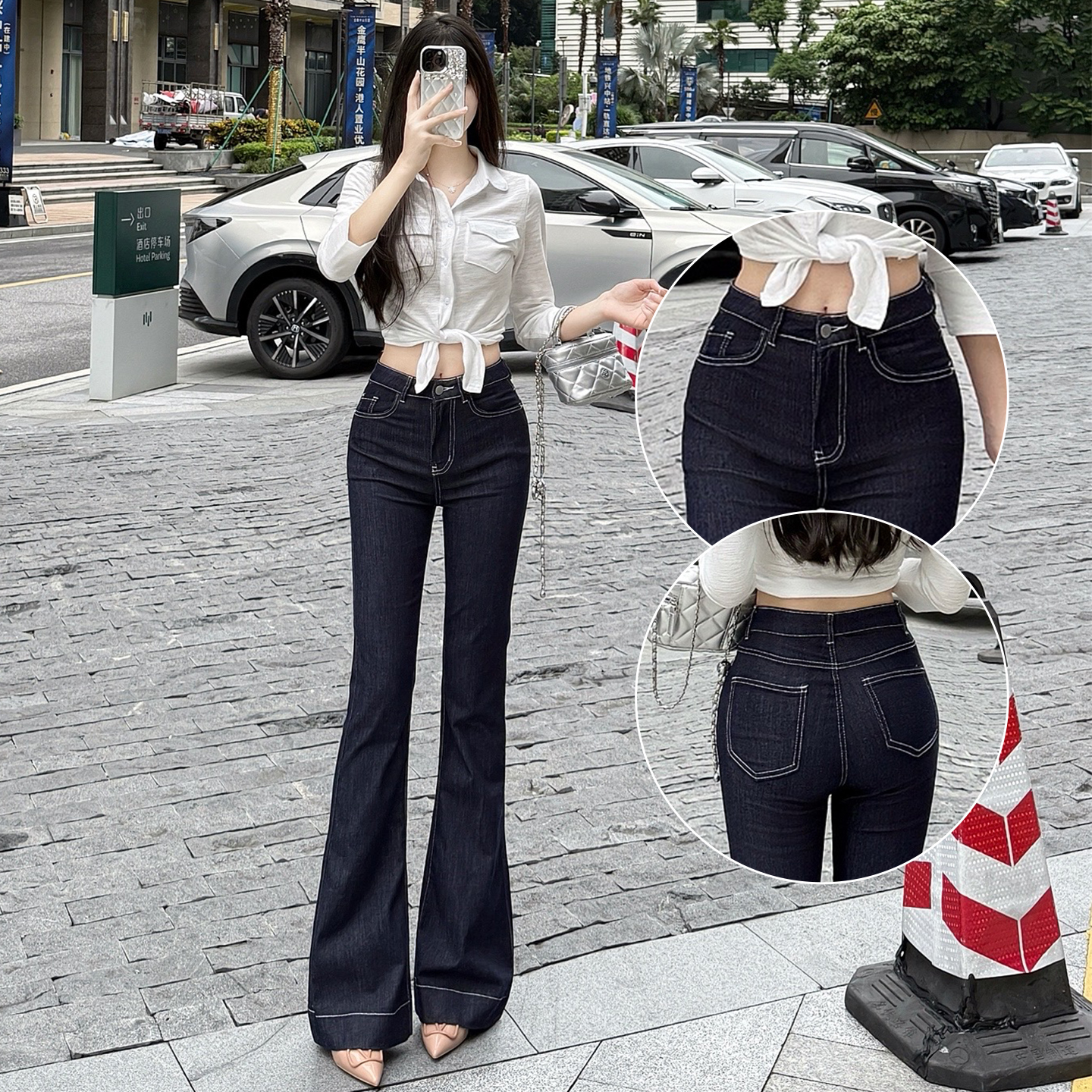 2025秋季新款丹宁蓝微喇牛仔裤女