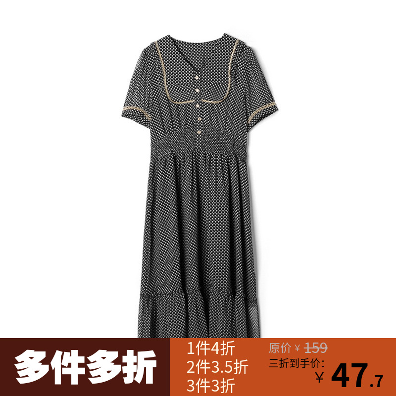 【多件多折】商场撤柜ZI0A0003V领高腰气质五分袖连衣裙女2023夏