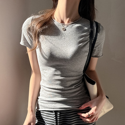 夏季纯色简约修身显瘦短袖T恤女