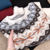 针织衫 早春新品 全毛无缝费尔岛提花圆领套头宽松长袖 女毛衣W533