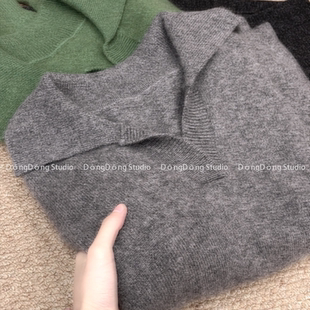 售完无补 剪刀领大翻领套头纯色宽松长袖 毛衣 018 针织衫 特