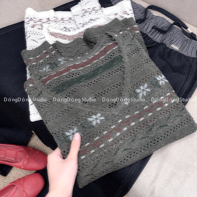 不撞款～/青草花/~长袖针织衫女【衣长62胸围106】86011