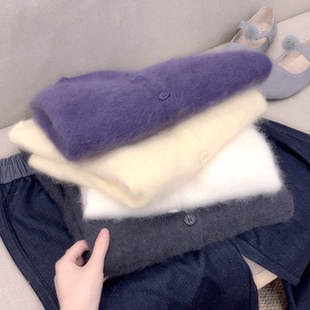 秋冬新品【全毛开衫】圆领纯色无缝一体宽松长袖针织毛衣外套9906