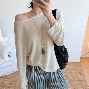 实用主义～【纸片人防晒】一字领套头宽松慵懒风长袖薄款罩衫 022