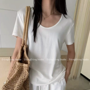 好显瘦！/u领水溶t/纯色简约百搭短袖T恤女【衣长60胸围92】6020