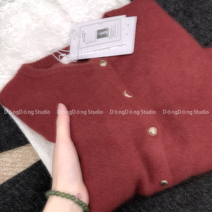 新品 保暖毛衣外套 皇家红 针织开衫 7203 圆领纯色宽松长袖 冬季