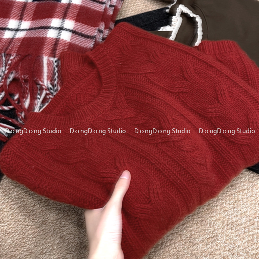 冬季新品【发财麻花pro】全毛圆领套头纯色宽松长袖针织毛衣 9032