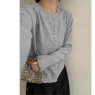 【包扣开衫】圆领纯色百搭宽松显瘦长袖针织外套 TYM-KS391