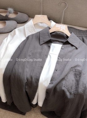 大牌感～/老钱衬衫/纯色休闲衬衫女百搭【衣长65-70】6022