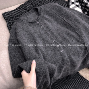 针织开衫 秋季 新品 设计感卷边圆领宽松长袖 KS419 纯色毛衣外套