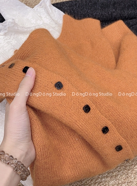 特！售完无补！高领多纽扣开衫纯色宽松长袖针织毛衣外套NH-79019