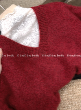 新粉更优惠！【红高粱】拉绒纯色V领套头宽松长袖针织衫毛衣 9289