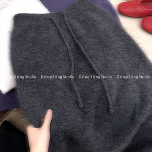 大角羊拉绒!纯色半身裙抽绳松紧腰百搭中长款裙子 7203