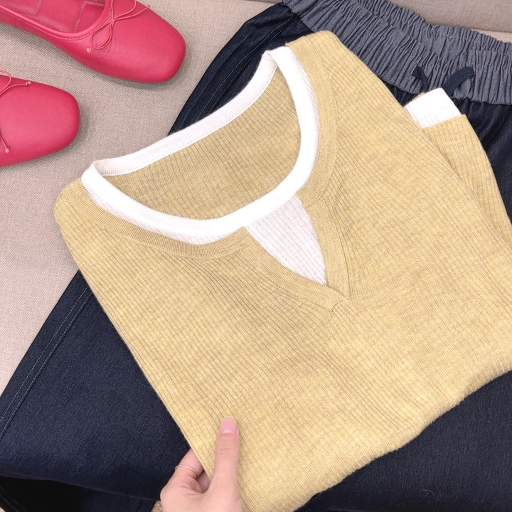 /茉莉黄假两件/高质感爸见打！剪刀领【衣长61胸围100】 077