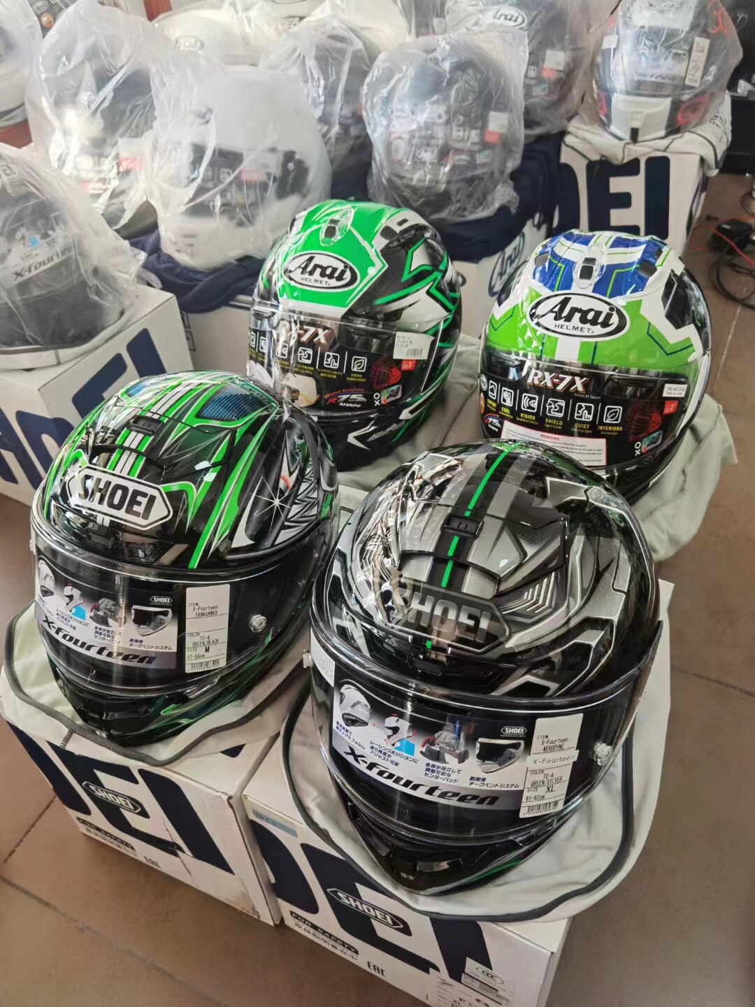 shoei arai 绿帽子川崎头盔