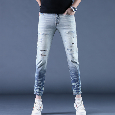 海豪森拉链九分牛仔夏季渐变