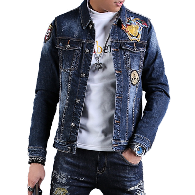 秋季高端男士牛仔外套刺绣帅气潮