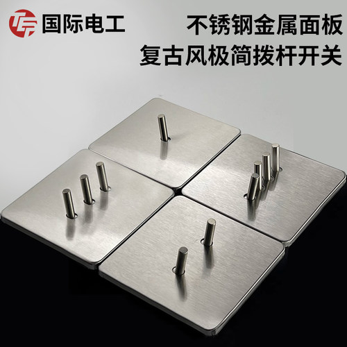 国际电工不锈钢短杆拉丝哑光家用开关复古拨杆插座面板墙壁暗装