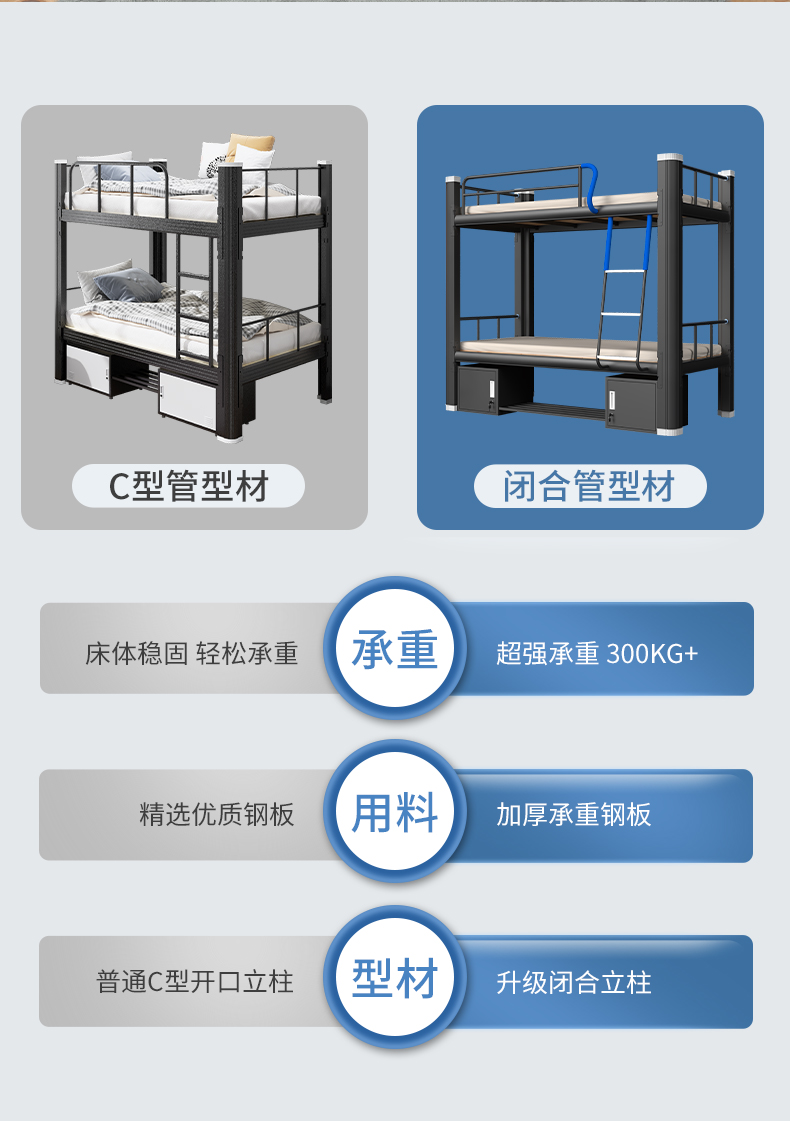 学生宿舍铁艺寝室床双层铁床高低床公寓员工工地双人床上下铺铁床