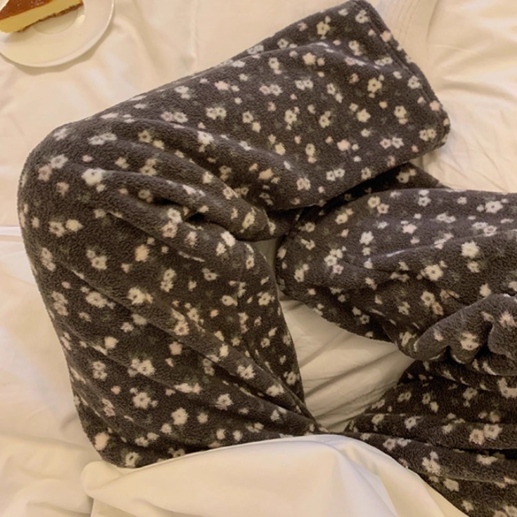 家居裤女冬季可外穿加绒加厚保暖阔腿休闲长裤宽松大码单件睡裤女