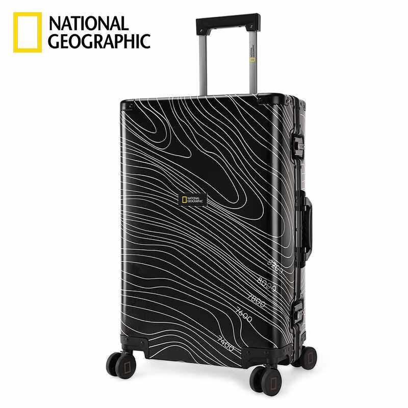 国家地理铝镁合金铝框拉杆箱登机20寸24女旅行箱男行李箱28等高线