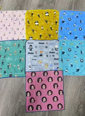 外贸纯棉喷墨印花卡通可爱熊猫黄色方巾粉色瑜伽手帕男女通用微瑕