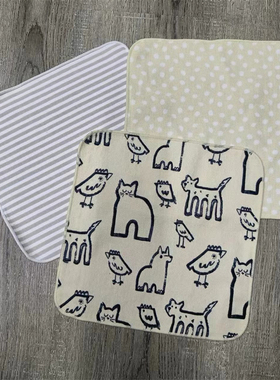 外贸纯棉纱布黄色卡通小方巾家用黄色点点手帕全棉灰条纹手巾