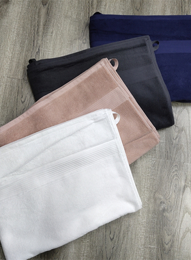 店长推荐  双毛圈双挂绳纯色厚实浴巾蓝色灰色约960g微瑕