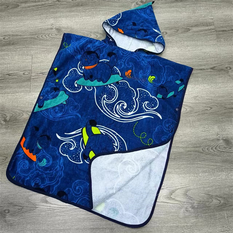 外贸纯棉卡通漫画藏蓝色招财猫带帽斗篷 可穿洗澡浴巾柔软吸水