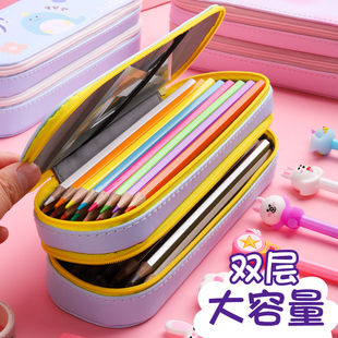 抖音网红笔袋女ins潮大容量双层文具盒初中小学生儿童幼儿园少女心可爱铅笔盒男孩简约笔盒文具袋创意多功能