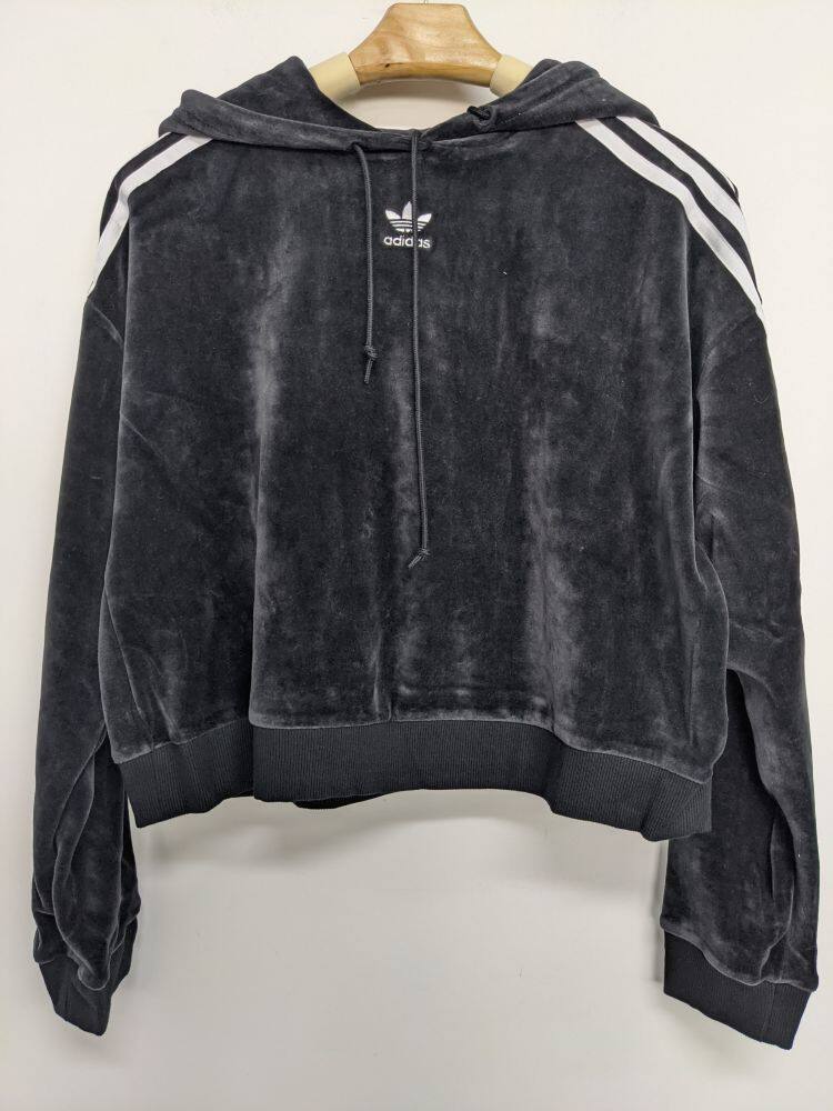 ADIDAS CROPPED 三叶草天鹅绒高腰短款连帽卫衣女 DZ8319